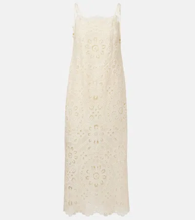 Zimmermann Rhiannon Guipure Lace-trimmed Voile Midi Dress In White