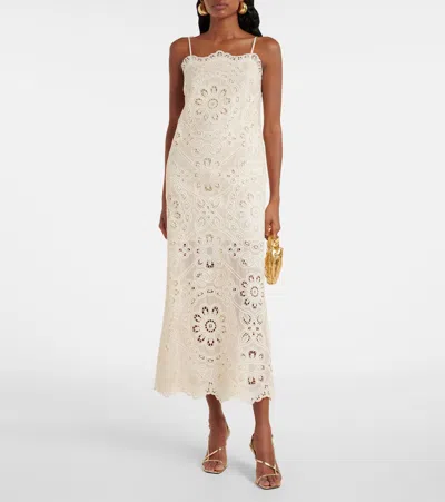 Zimmermann Rhiannon Guipure Lace-trimmed Voile Midi Dress In White