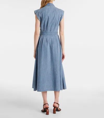 Veronica Beard Ruben Pintuck Waist Sleeveless Denim Dress In Pebble Stone