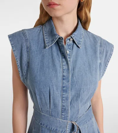 Veronica Beard Ruben Pintuck Waist Sleeveless Denim Dress In Pebble Stone