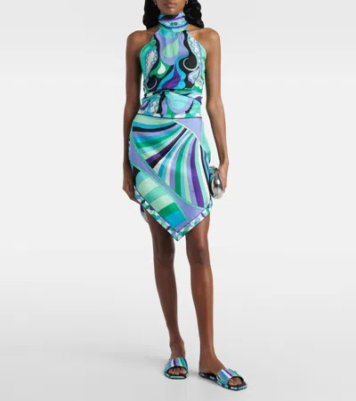 Pucci Abstract-print Asymmetric Mini Skirt In Blue