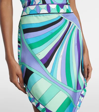 Pucci Abstract-print Asymmetric Mini Skirt In Blue