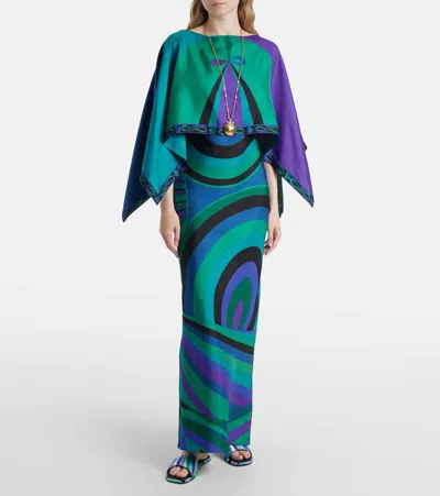 Pucci Long Dress With Cape Detail And Draped Sleeves