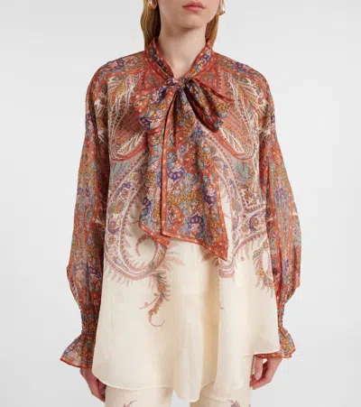 Zimmermann Rhiannon Tie-neck Ramie Shirt In Multi