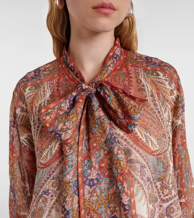 Zimmermann Rhiannon Tie-neck Ramie Shirt In Multi