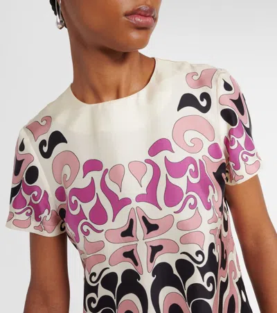 La Doublej Mini Swing Feather-trimmed Silk Minidress In Multi