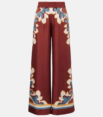 La Doublej Printed High-rise Silk Twill Palazzo Pants In Brown