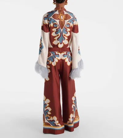 La Doublej Printed High-rise Silk Twill Palazzo Pants In Brown