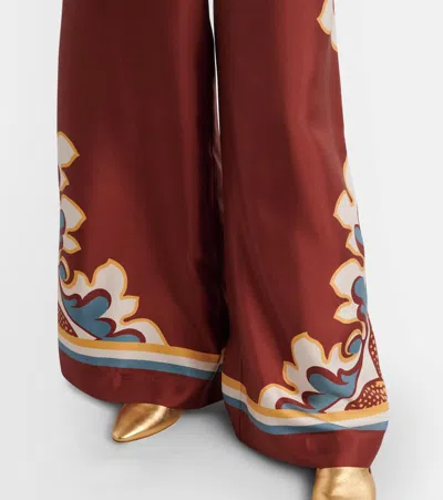 La Doublej Printed High-rise Silk Twill Palazzo Pants In Brown