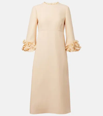 Valentino Wool-silk Floral-sleeve Midi Dress In Vieux Rose
