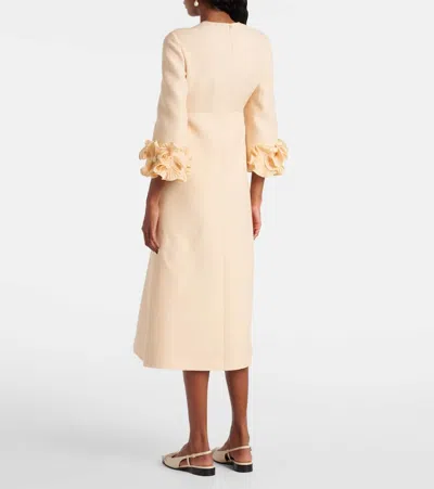 Valentino Wool-silk Floral-sleeve Midi Dress In Vieux Rose