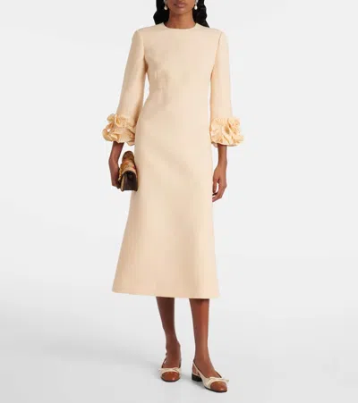 Valentino Wool-silk Floral-sleeve Midi Dress In Vieux Rose