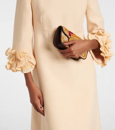 Valentino Wool-silk Floral-sleeve Midi Dress In Vieux Rose