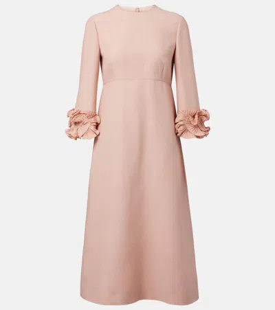 Valentino Wool-silk Floral-sleeve Midi Dress In Vieux Rose