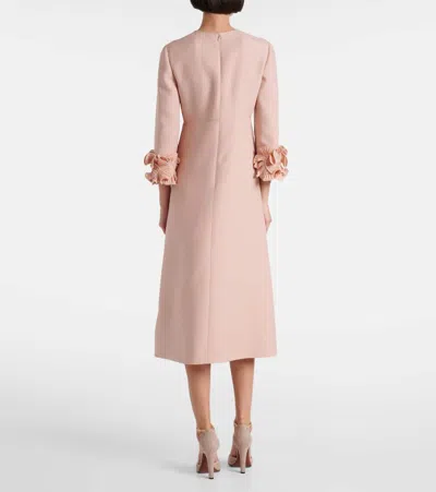 Valentino Wool-silk Floral-sleeve Midi Dress In Vieux Rose