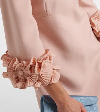 Valentino Wool-silk Floral-sleeve Midi Dress In Vieux Rose