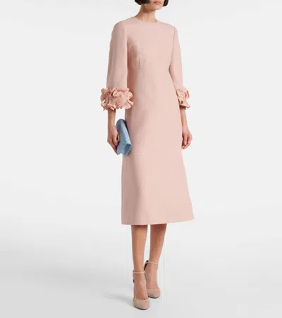 Valentino Wool-silk Floral-sleeve Midi Dress In Vieux Rose