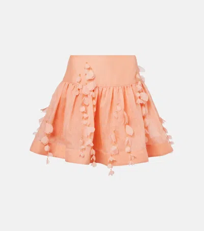 Zimmermann Dawning Linen And Silk Miniskirt In Pink