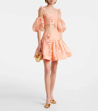 Zimmermann Dawning Linen And Silk Miniskirt In Pink