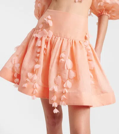 Zimmermann Dawning Linen And Silk Miniskirt In Pink