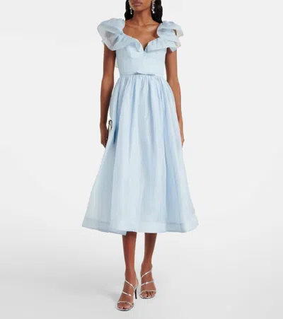 Zimmermann Dawning Linen And Silk Midi Dress In Blue