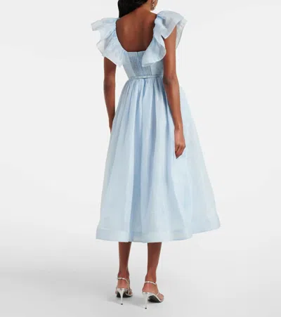 Zimmermann Dawning Linen And Silk Midi Dress In Blue