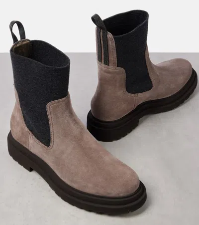 Brunello Cucinelli Chunky Sole Elastic Side Panel Boots In Pink
