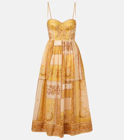 Zimmermann Lucky Corset Midi Dress Mustard Banana In Brown