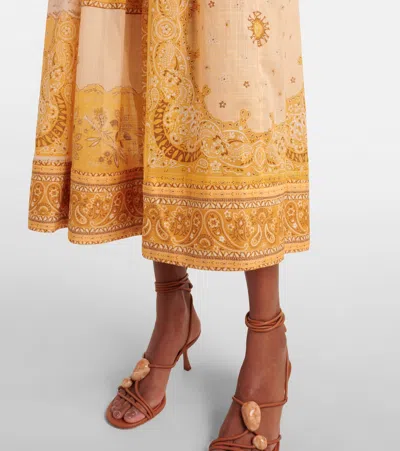 Zimmermann Lucky Corset Midi Dress Mustard Banana In Brown