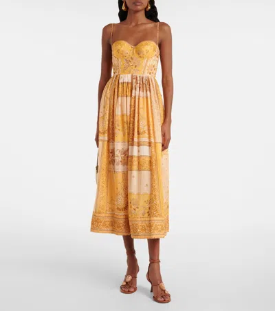 Zimmermann Lucky Corset Midi Dress Mustard Banana In Brown