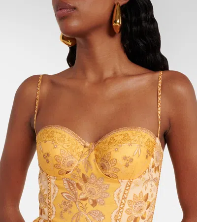 Zimmermann Lucky Corset Midi Dress Mustard Banana In Brown