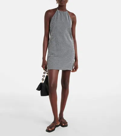 Hunza G Halter Neck A-line Check Dress In Gray