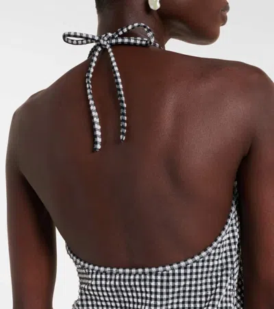 Hunza G Halter Neck A-line Check Dress In Gray