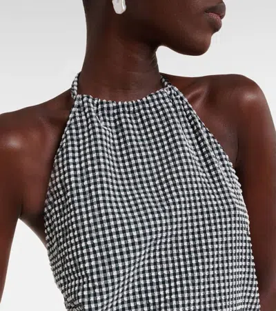 Hunza G Halter Neck A-line Check Dress In Gray