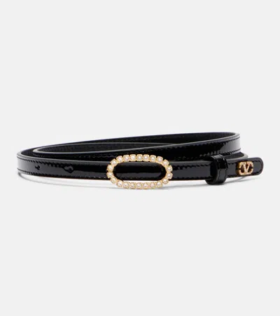 Valentino Garavani Vlogo Embellished Leather Belt In Black
