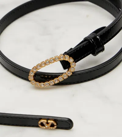 Valentino Garavani Vlogo Embellished Leather Belt In Black