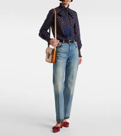 Valentino Cherryfic Bow-detail Cotton Muslin Shirt In Brown