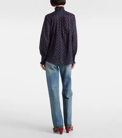 Valentino Cherryfic Bow-detail Cotton Muslin Shirt In Brown