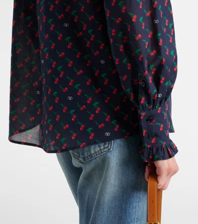 Valentino Cherryfic Bow-detail Cotton Muslin Shirt In Brown