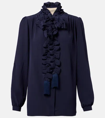 Valentino Crepe De Chine Shirt In Blue