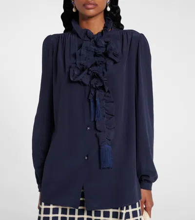 Valentino Crepe De Chine Shirt In Blue