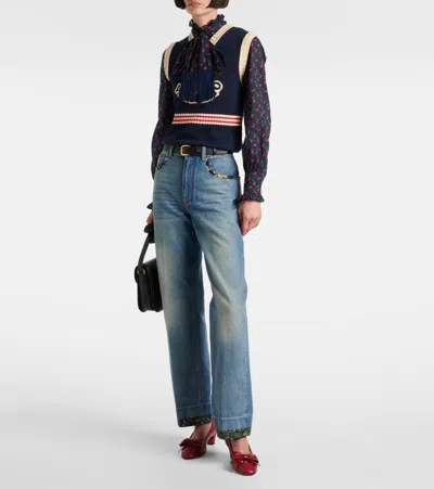 Valentino Cotton Sleeveless Vest Featuring Contrast Stripes In Multi