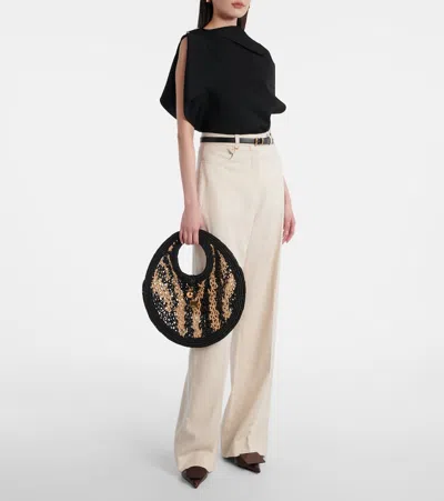 Jacquemus The Spiaggia Small Round Bag In Ivory Black In Black