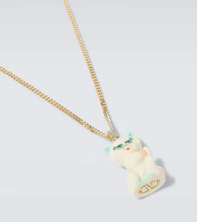Valentino Garavani Multicolor Nylon And Metal Le Chat De La Maison Necklace In Gold