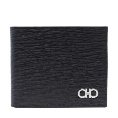 Ferragamo Gancini Leather Bifold Wallet In Black