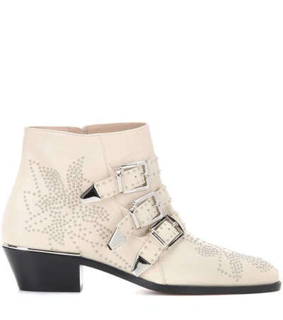 Shop Chloé Susanna Studded Leather Ankle Boots In Eatural Leige