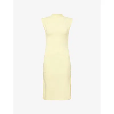 Good American Womens Mock-neck Ruched Stretch-jersey Mini Dress Lemon003 In Yellow