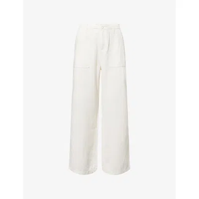 Good American Womens Cloud White001 Lite Wide-leg Mid-rise Cotton-blend Trousers