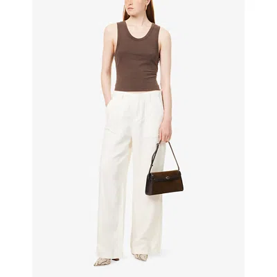 Good American Womens Cloud White001 Lite Wide-leg Mid-rise Cotton-blend Trousers