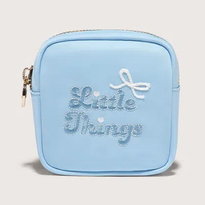 Stoney Clover Lane Mini Little Things Embroidered Nylon Pouch In Blue